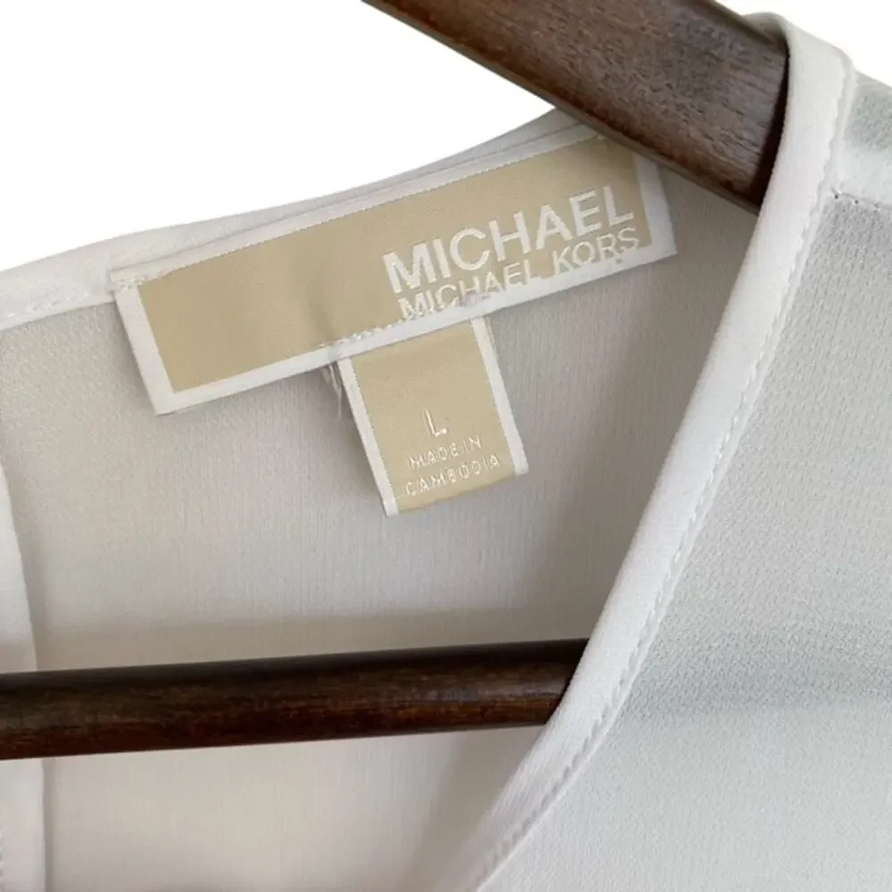 Michael Kors White Mixed Media Sleeveless Blouse - Large